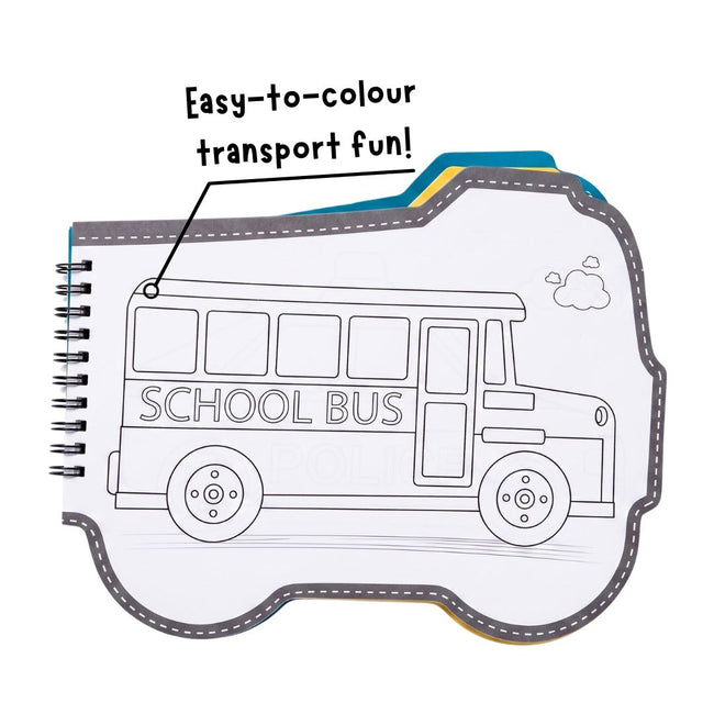 Vehicles Shaped Colouring Book for Kids, 4 Sketch Pens and Sticker Sheet, Transport Activity Colouring Kit, Gift Set for Children Ages 3+