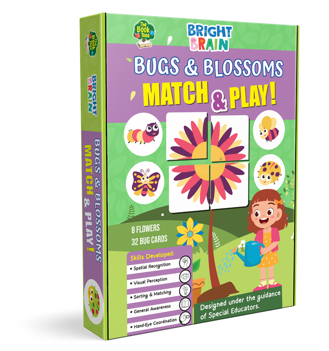Bright Brain Bugs and Blossoms Match and Play Game, 8 Flowers 32 Bug Cards, Sorting Color Matching Toy