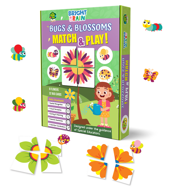 Bright Brain Bugs and Blossoms Match and Play Game, 8 Flowers 32 Bug Cards, Sorting Color Matching Toy