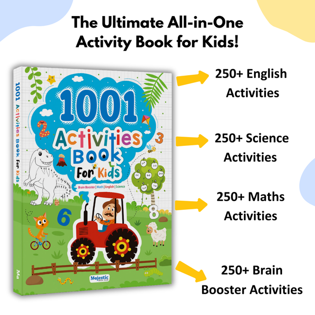 Majestic Book Club 4 Book Activity Set for Kids Age 5-8 | 1001 Activities, Addition & Subtraction, Multiplication & Division, Time Money & Fractions Workbook