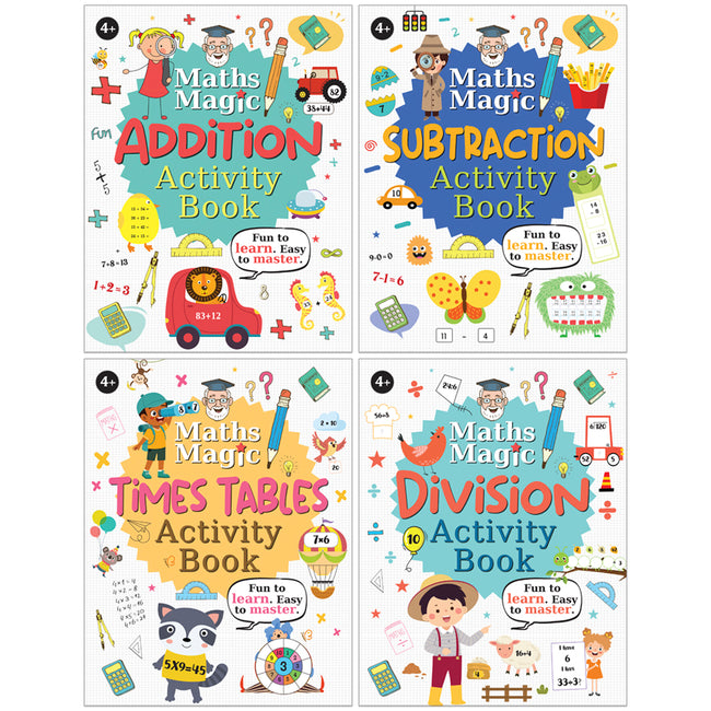 Math Magic –  Addition, Subtraction, Times Tables & Division | Set of 4 Maths Activity Books for Children Ages 4+ | Fun Puzzles, Counting & Number Games