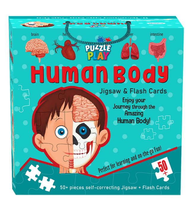 Human Body Puzzle Box for Kids I 50+ Jigsaw Puzzle Pieces & 25 My Body Flashcards I Educational Toy for Children Age 4+ I for Children