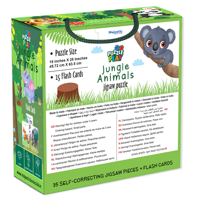 Puzzle Play Jungle Animals Floor Puzzle for Kids | 35 Piece Jigsaw Puzzle + 25 Flash Cards | Educational Learning Toy for Boys & Girls Age 4+ | Lion, Giraffe, Gorilla & More