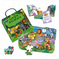 Puzzle Play Jungle Animals Floor Puzzle for Kids | 35 Piece Jigsaw Puzzle + 25 Flash Cards | Educational Learning Toy for Boys & Girls Age 4+ | Lion, Giraffe, Gorilla & More