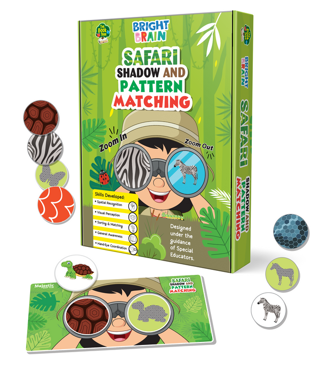 Jungle Animals Sorting Game, Bright Brain Safari Shadow & Pattern Matching Puzzle for Kids, Montessori Educational Toy