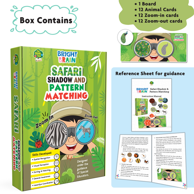 Jungle Animals Sorting Game, Bright Brain Safari Shadow & Pattern Matching Puzzle for Kids, Montessori Educational Toy