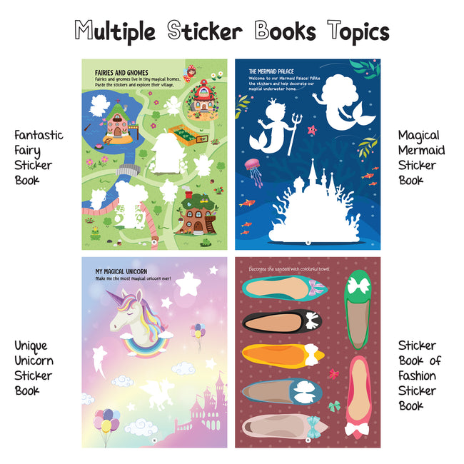 My First Sticker Books - Fashion, Unicorn, Mermaid and Fairy (Set of 4 Books) - Activity Books for Kids with Stickers - Age 3+