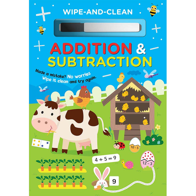 Wipe and Clean Book for Kids, Early Tracing Practice Workbook, Addition and Subtraction Activity Book, Comes with Black Marker, Ideal for Independent Learning