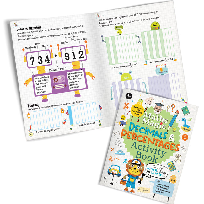 Math Magic – Fractions, Decimals & Percentages, Data Handling, Measurement | Set of 4 Maths Activity Books for Kids Ages 4+ | Fun Learning Puzzles & Practice Sheets