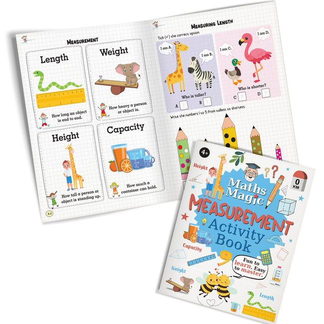 Math Magic – Fractions, Decimals & Percentages, Data Handling, Measurement | Set of 4 Maths Activity Books for Kids Ages 4+ | Fun Learning Puzzles & Practice Sheets