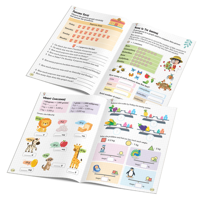 Math Magic – Fractions, Decimals & Percentages, Data Handling, Measurement | Set of 4 Maths Activity Books for Kids Ages 4+ | Fun Learning Puzzles & Practice Sheets