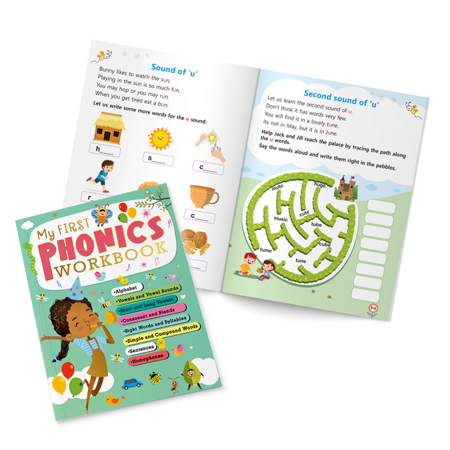 My First Phonics Workbook for Kids| Alphabet, Short & Long Vowels, Consonants & Blends, Words & Sentences | Early Reading Practice for Preschool & Kindergarten Kids Age 3+