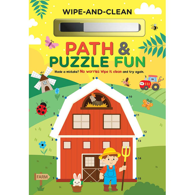 Wipe and Clean Book for Kids, Path and Puzzle Fun Activity Book for Toddlers, Early Tracing Practice Workbook, Fun Mazes, Comes with Erasable Marker, Gift for Children