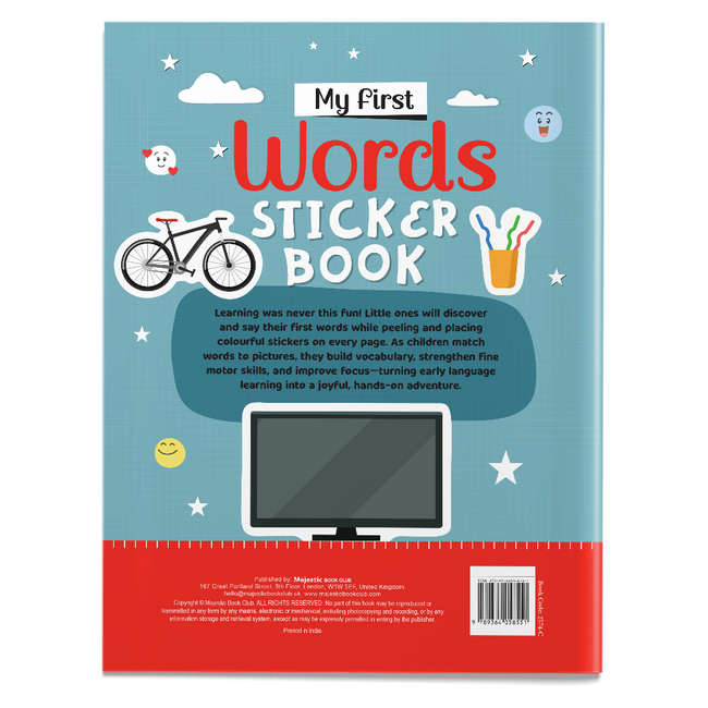 My First Words Sticker Book | 16-Page Vocabulary Activity & Sticker Book for Kids Ages 3+, Includes 4 Sheets of Stickers