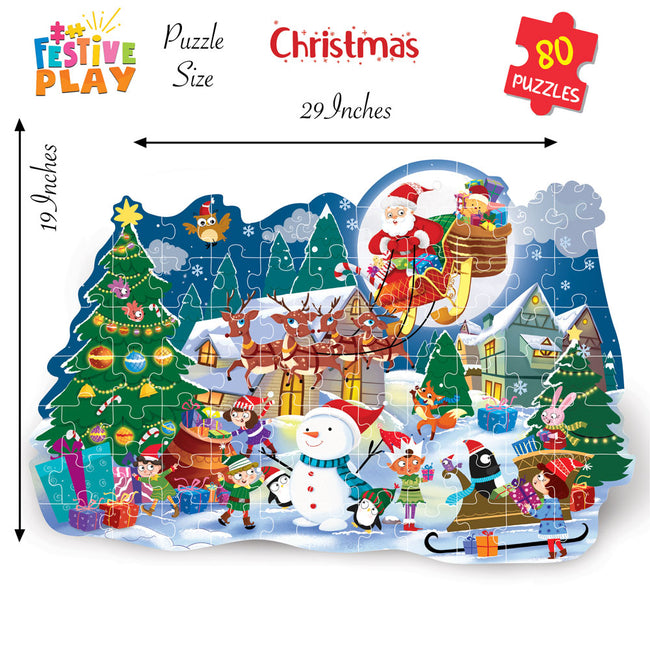 80 Piece Big Size Festive Play Christmas Puzzle Set with 1 Story Board Book for Kids, Christmas Gift for Kids.