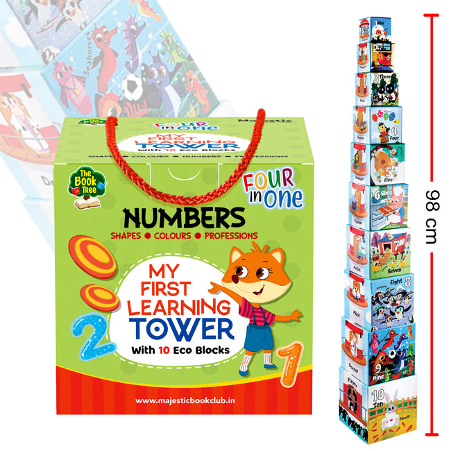 My First Learning Tower- Numbers, Shapes, Colours and Professions- Stacking Cubes for young learners